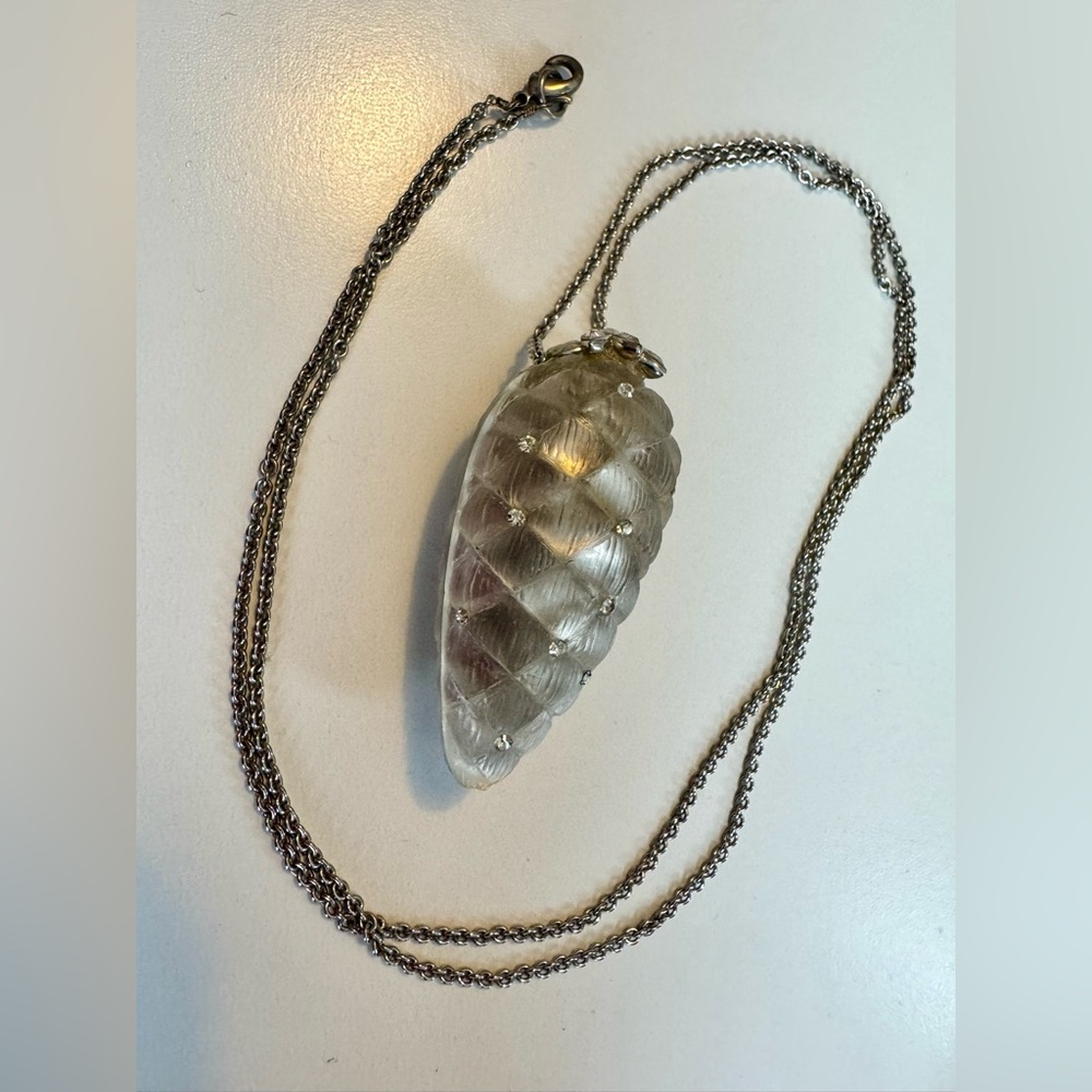 Alexis Bittar Vintage Hand Carved
Lucite Pinecone Pendant Necklace 
Archival